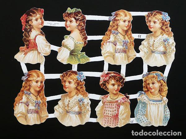 Coleccionismo Cromos troquelados antiguos: ZPR. LAMINA DE CROMOS TROQUELADOS CON BRILLO Y RELIEVE EF - 7100 - NI&Ntilde;AS VICTORIANAS