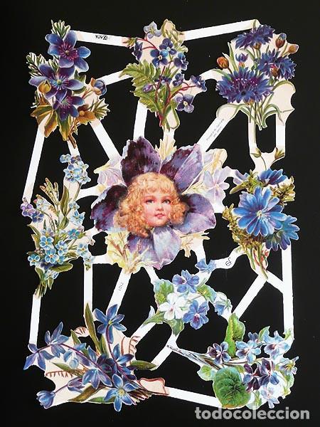 Coleccionismo Cromos troquelados antiguos: ZPR. LAMINA DE CROMOS TROQUELADOS CON BRILLO Y RELIEVE EF - 7101 - FLORES EN AZUL