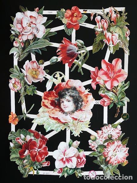 Coleccionismo Cromos troquelados antiguos: ZPR. LAMINA DE CROMOS TROQUELADOS CON BRILLO Y RELIEVE EF - 7102 - FLORES EN ROJO