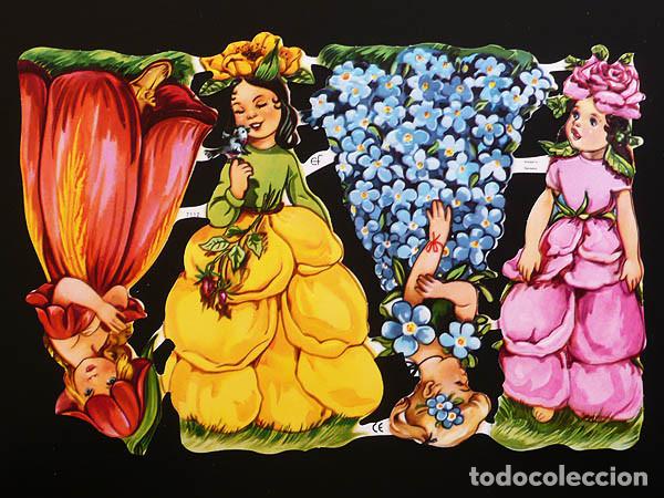 Coleccionismo Cromos troquelados antiguos: ZPR. LAMINA DE CROMOS TROQUELADOS CON BRILLO Y RELIEVE EF - 7112 - NI&Ntilde;AS CON VESTIDOS FLOR