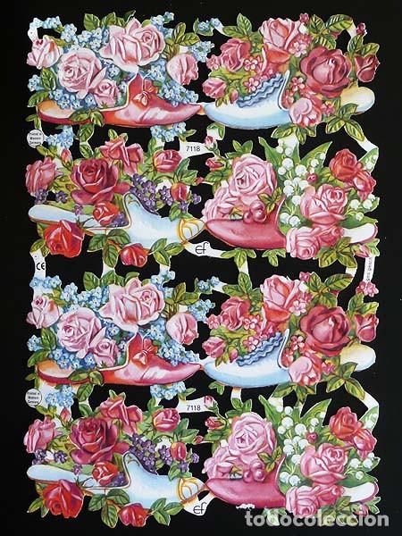 Coleccionismo Cromos troquelados antiguos: ZPR. LAMINA DE CROMOS TROQUELADOS CON BRILLO Y RELIEVE EF - 7118 - ZAPATOS Y FLORES