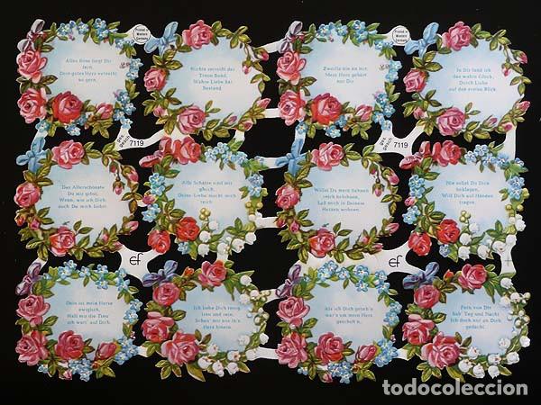 Coleccionismo Cromos troquelados antiguos: ZPR. LAMINA DE CROMOS TROQUELADOS CON BRILLO Y RELIEVE EF - 7119 - NOTAS Y FLORES. TEXTO EN ALEM&Aacute;N.