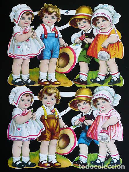 Coleccionismo Cromos troquelados antiguos: ZPR. LAMINA DE CROMOS TROQUELADOS CON BRILLO Y RELIEVE EF - 7122 - PAREJAS NI&Ntilde;OS