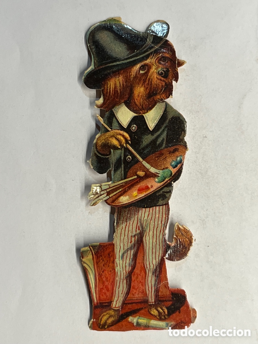 Collezionismo Figurine ritagliate antiche: CHOCOLATE JUNCOSA ? Cromo Troquelado EL PERRO PINTOR&hellip;
