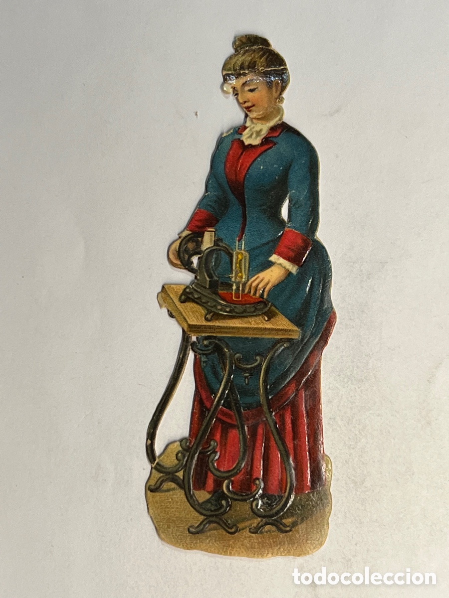Collezionismo Figurine ritagliate antiche: CHOCOLATE JUNCOSA ? Cromo Troquelado La Se&ntilde;ora de la M&aacute;quina de coser..
