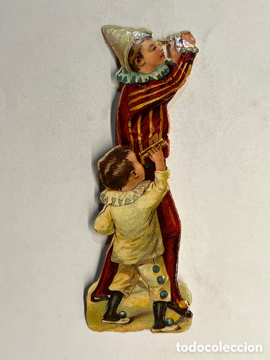 Collezionismo Figurine ritagliate antiche: CHOCOLATE AMATLLER. Cromo Troquelado PAYASO Y NI&Ntilde;O CON CATALEJOS (fin Siglo XIX)