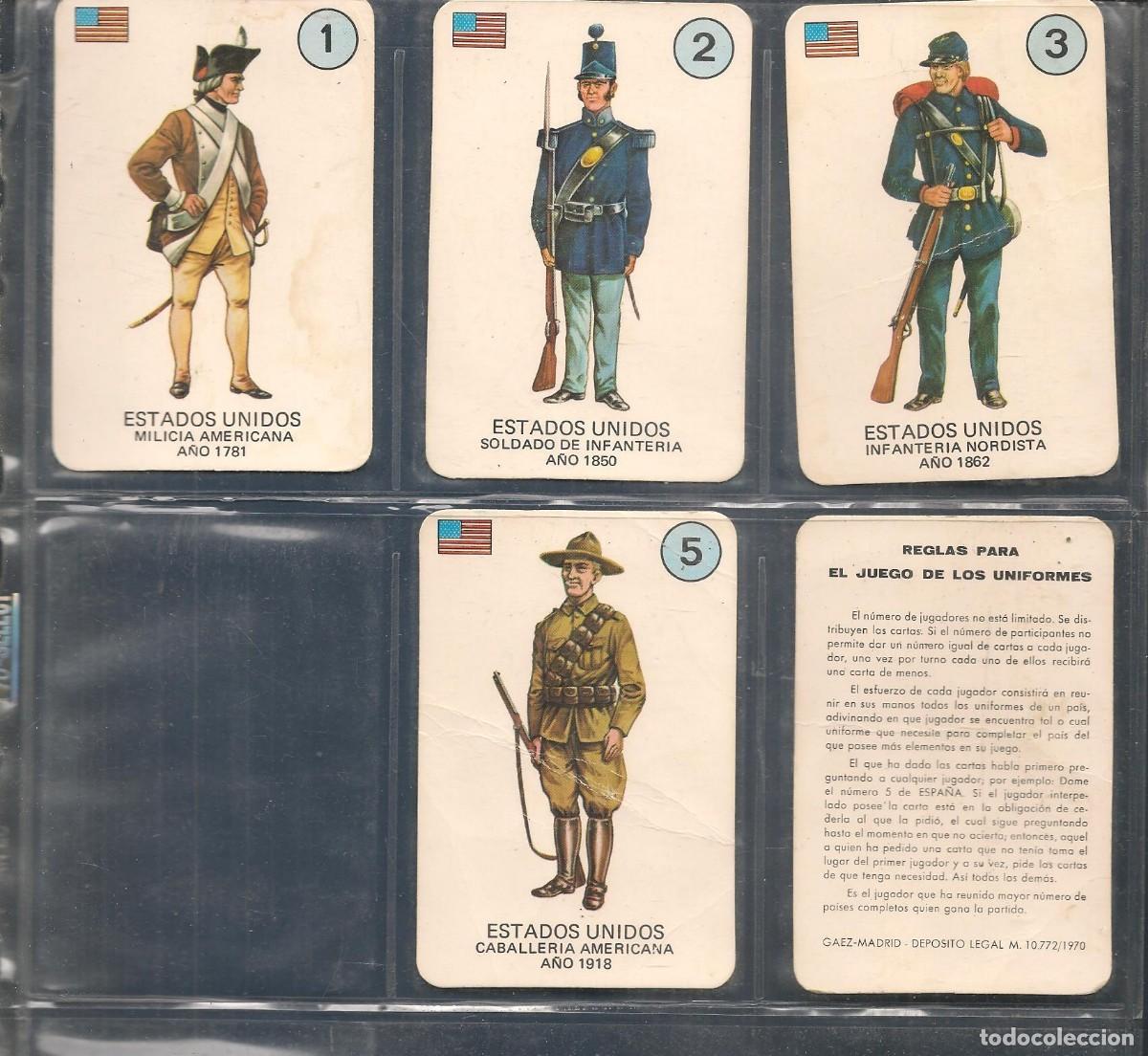 Collectable Antique Stamped Cards: EL JUEGO DE LOS UNIFORMES MILITARES. LOTE DE 4 CARTAS Y REGLAS PARA EL JUEGO. VER FOTO.(C/A23)