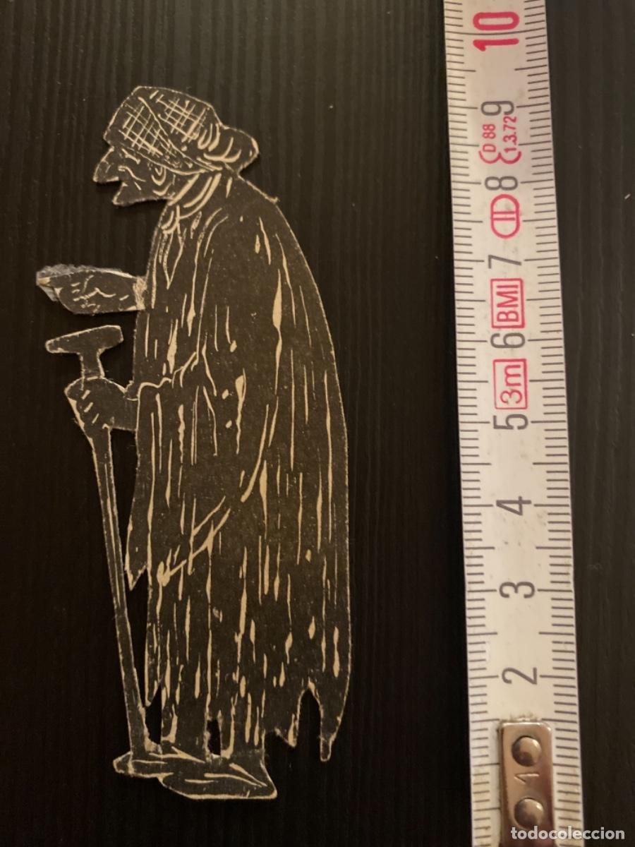 Sammeln alte gestanzte Sammelbilder: Recortable cromo troquelado negro figura de teatro sombra Anciana pobre con bast&oacute;n