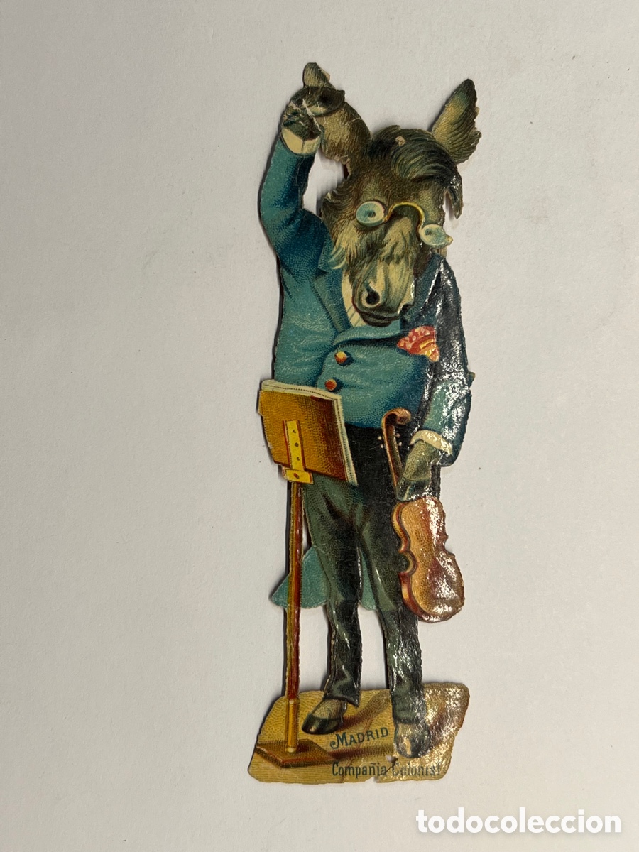 Sammeln alte gestanzte Sammelbilder: CROMO TROQUELADO. Asno violonista. Compa&ntilde;&iacute;a Colonial, Madrid.. (h.1920?)
