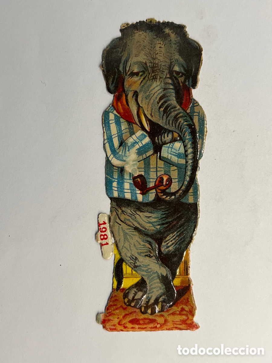 Sammeln alte gestanzte Sammelbilder: CROMO TROQUELADO. El Elefante que fumaba en PiPa.. Compa&ntilde;&iacute;a Colonial, Madrid..? (h.1920?)