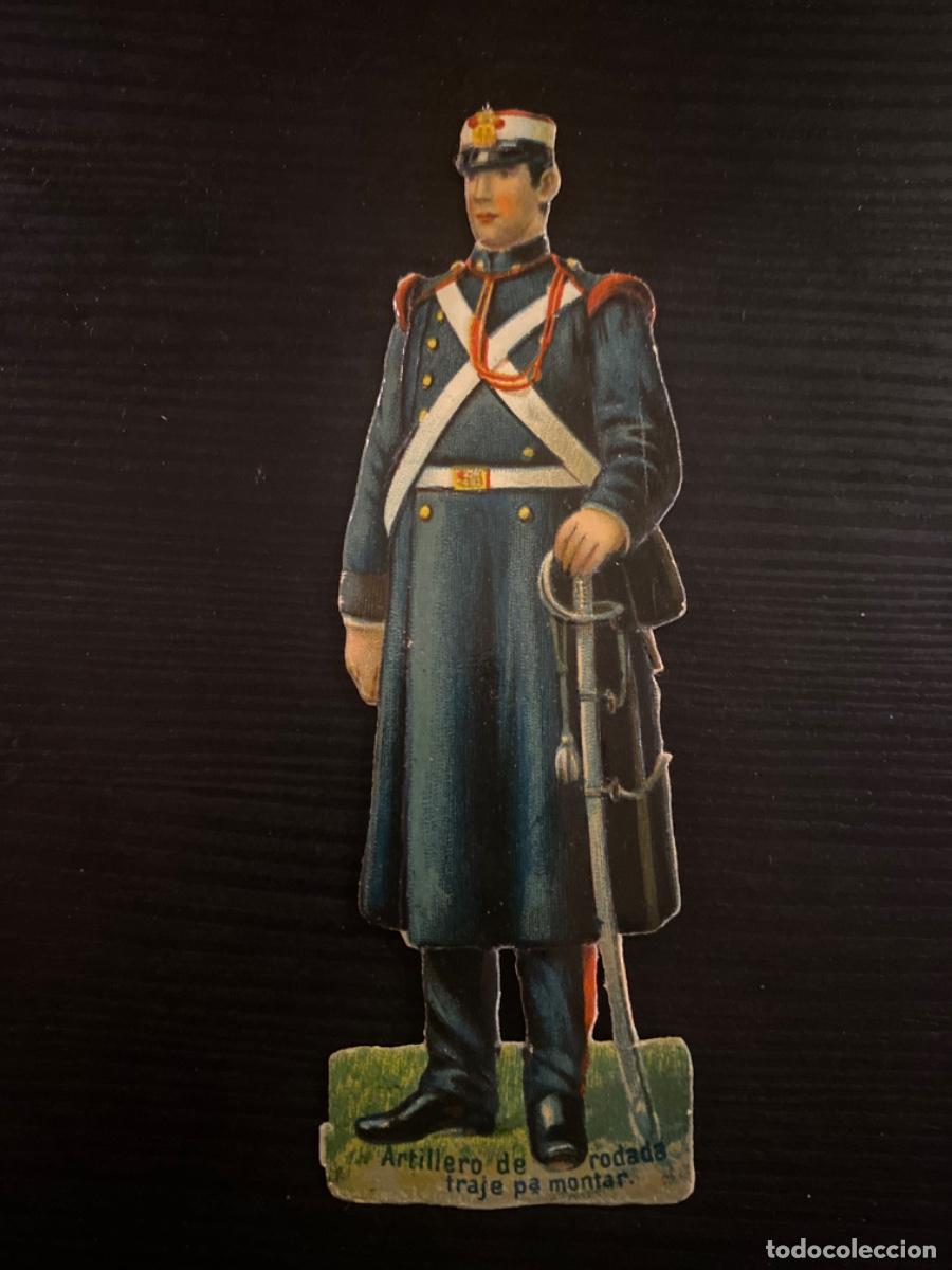 Coleccionismo Cromos troquelados antiguos: Cromo troquelado chocolates Compa&ntilde;ia Colonial Madrid soldado artillero