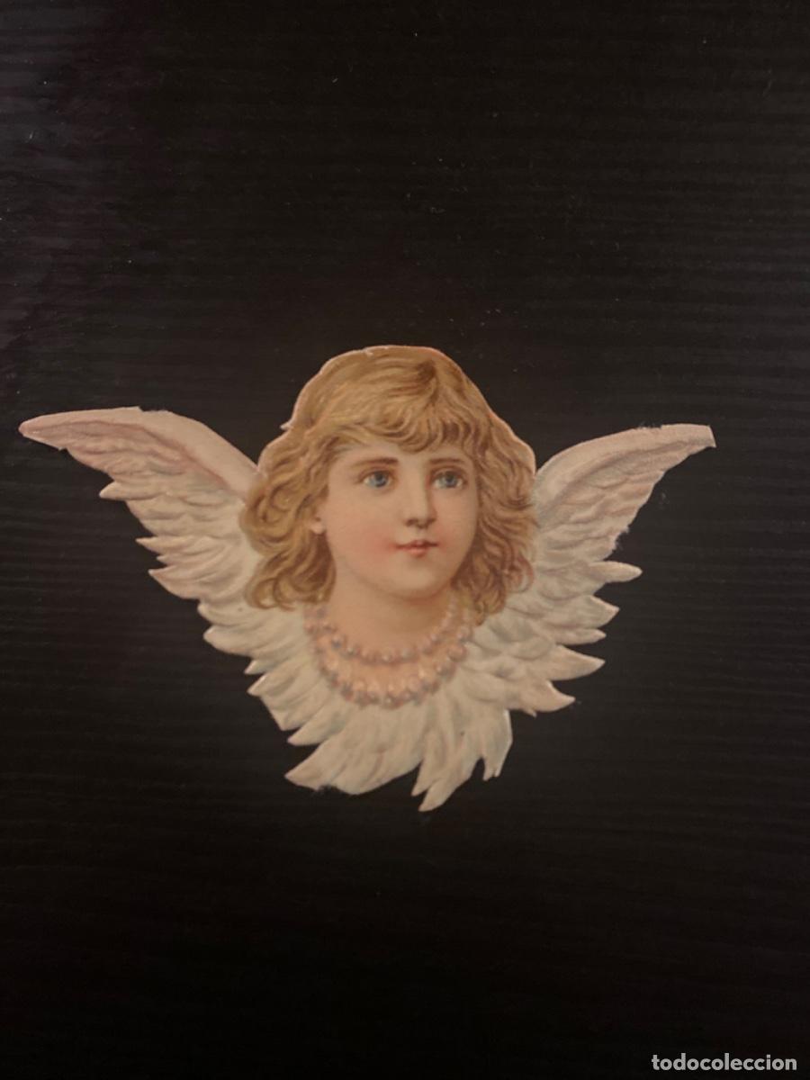 Sammeln alte gestanzte Sammelbilder: Cromo troquelado antiguo siglo XIX cabeza de angel con alas