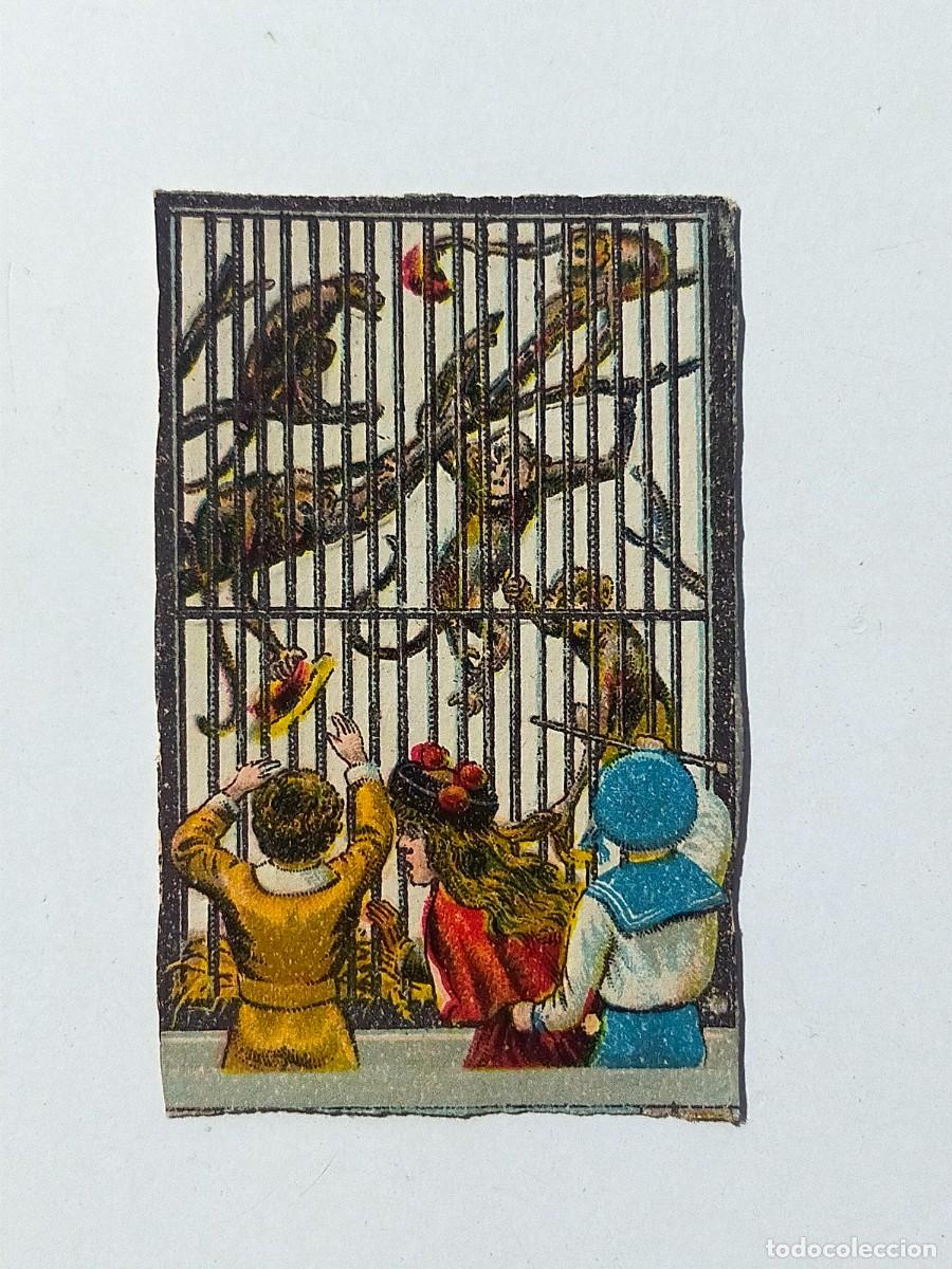 Coleccionismo Cromos troquelados antiguos: CROMO TROQUELADO: ANIMALES ENJAULADOS Y NI&Ntilde;OS (Aprox 6 X 4 CM) - Finales XIX, Principios siglo XX