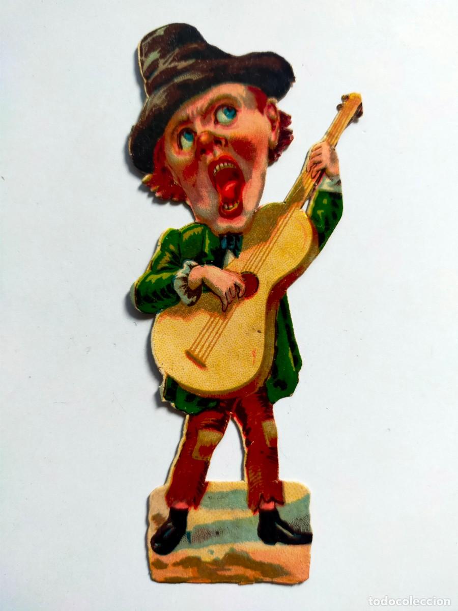 Coleccionismo Cromos troquelados antiguos: CROMO TROQUELADO: CARICATURA CANTOR, GUITARRISTA (Aprox 12 X 4 CM) - Principios siglo XX