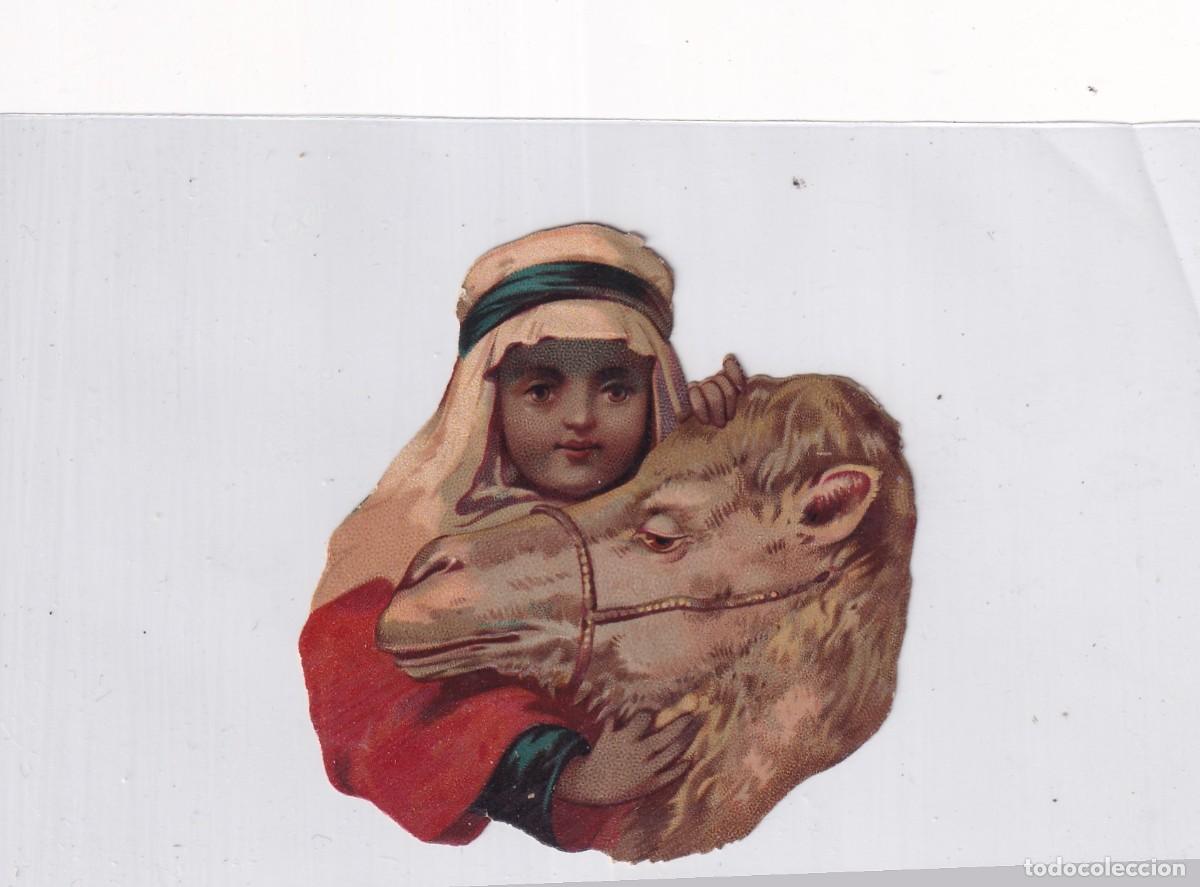 Sammeln alte gestanzte Sammelbilder: Bonito cromo troquela ni&ntilde;o con camello unos 7,50 x 7 cm