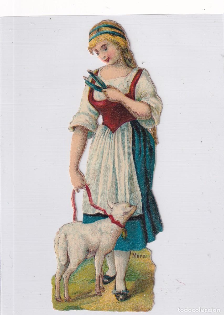 Sammeln alte gestanzte Sammelbilder: Precioso cromo troquelado ni&ntilde;a con oveja. Publicidad La Espa&ntilde;ola Viudad Cunill Madrid