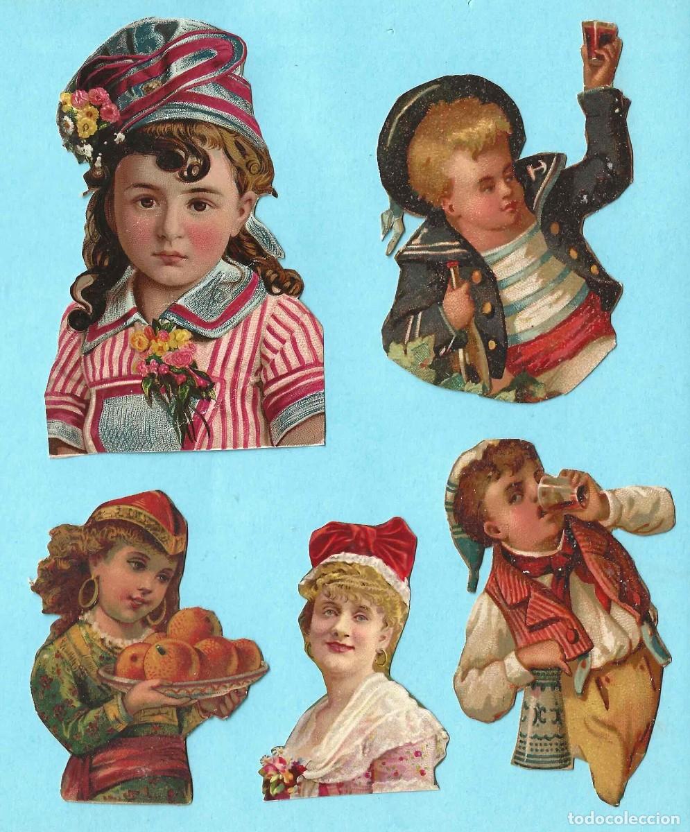 Coleccionismo Cromos troquelados antiguos: LOTE DE 5 CROMOS RECORTADOS DE BUSTOS DE MUJERES, NI&Ntilde;OS Y HOMBRES