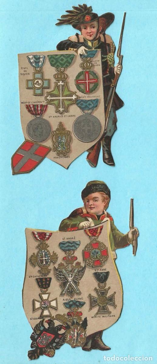 Coleccionismo Cromos troquelados antiguos: LOTE DE 2 CROMOS DE SOLDADOS CON ESCUDO Y CONDECORACIONES. RECORTADOS