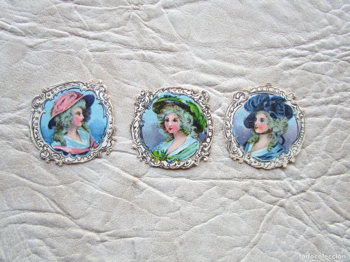 Coleccionismo Cromos troquelados antiguos: 3 antiguos cromos troquelados 3 damas