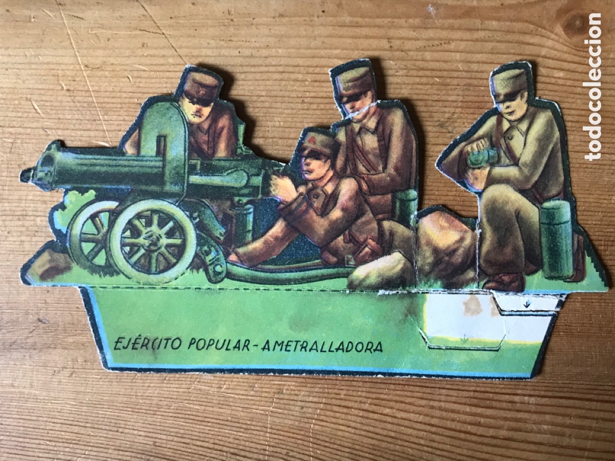 Collectable Antique Stamped Cards: Cromo troquelado ametralladora ej&eacute;rcito popular. Almacenes alemanes. Barcelona 1937