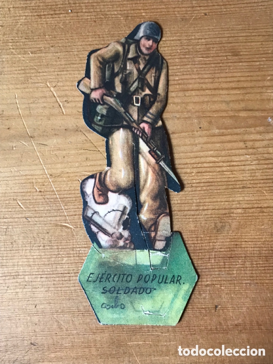 Collectable Antique Stamped Cards: Cromo troquelado soldado ej&eacute;rcito popular. Almacenes alemanes. Barcelona. 1937