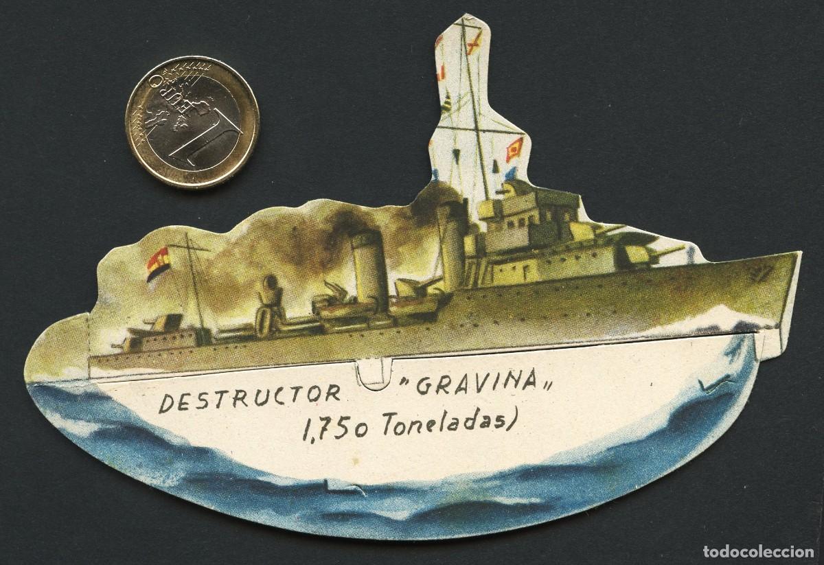 Collectionnisme Cartes &agrave; collectionner massicot&eacute;es anciennes: GUERRA CIVIL, CROMO, ALMACENES ALEMANES, DESTRUCTOR GRAVINA, (1.750 TONELADAS)