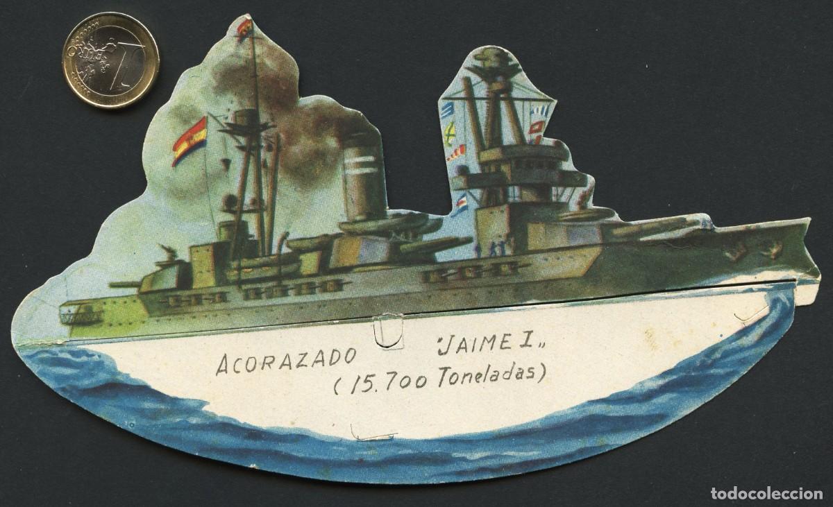 Collectionnisme Cartes &agrave; collectionner massicot&eacute;es anciennes: GUERRA CIVIL, CROMO, ALMACENES ALEMANES, ACORAZADO JAIME I, (15.700 T.)