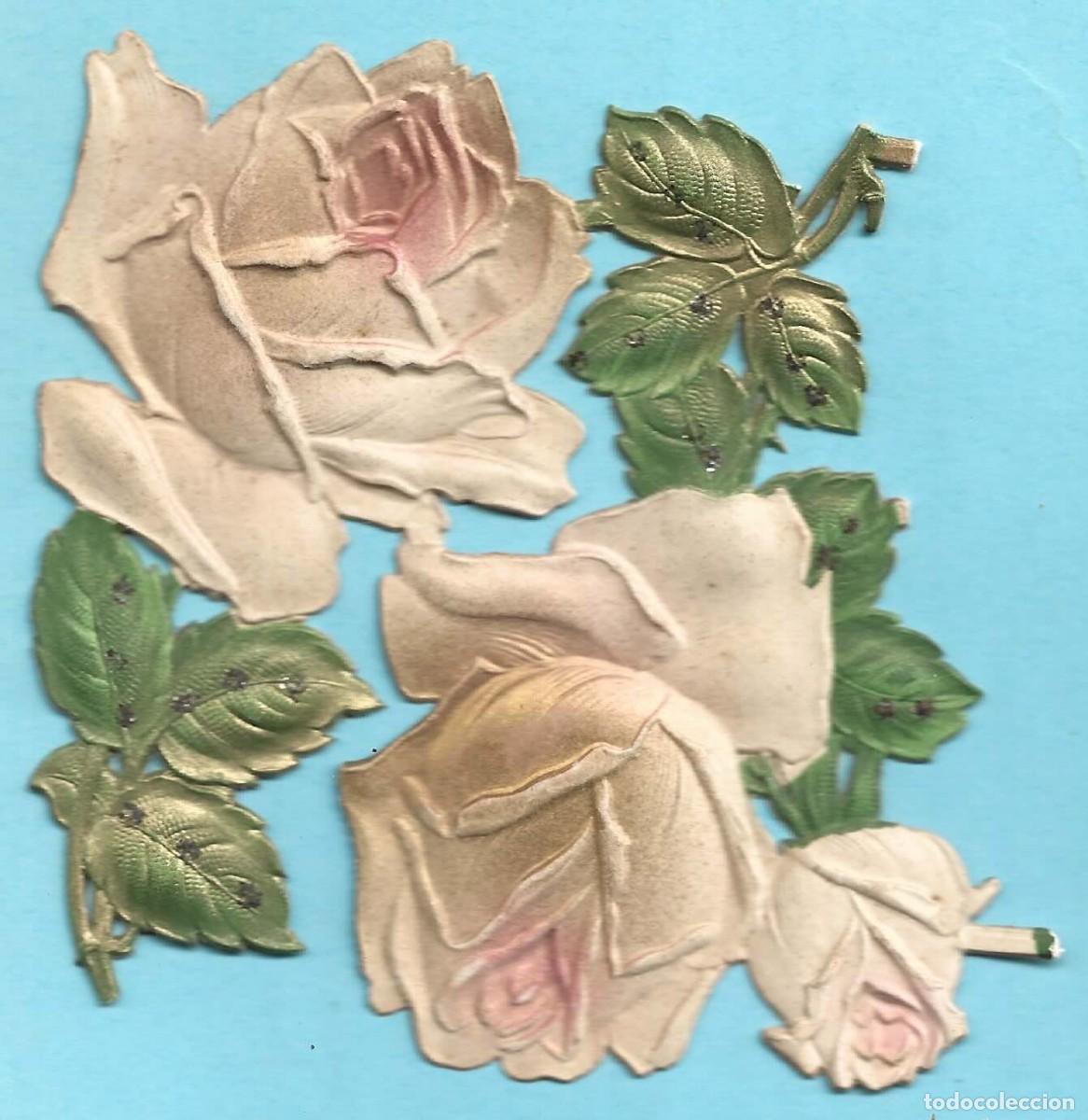 Collectable Antique Stamped Cards: LOTE DE 2 ROSAS TROQUELADAS, CON RELIEVE Y PURPURINA. EN RAMA