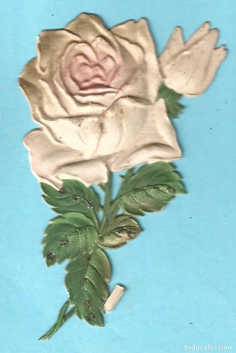 Collectable Antique Stamped Cards: ROSA TROQUELADA, CON RELIEVE Y PURPURINA.