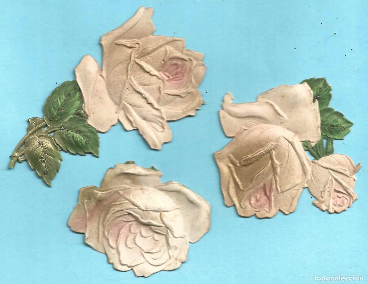Collectable Antique Stamped Cards: LOTE DE 3 ROSAS TROQUELADA, CON RELIEVE Y PURPURINA.
