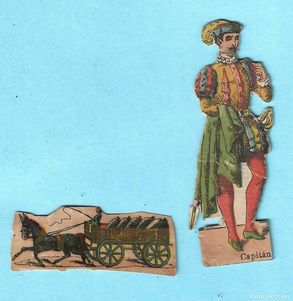 Collectable Antique Stamped Cards: LOTE DE 2 CROMOS TROQUELADOS: CAPIT&Aacute;N Y CARRO DE CABALLOS CON SACO
