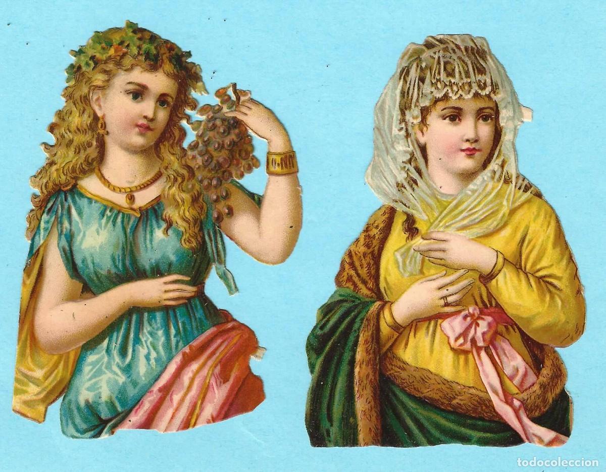 Collectable Antique Stamped Cards: LOTE DE 2 CROMOS TROQUELADOS: MUJERES CON ROPAJES CL&Aacute;SICOS