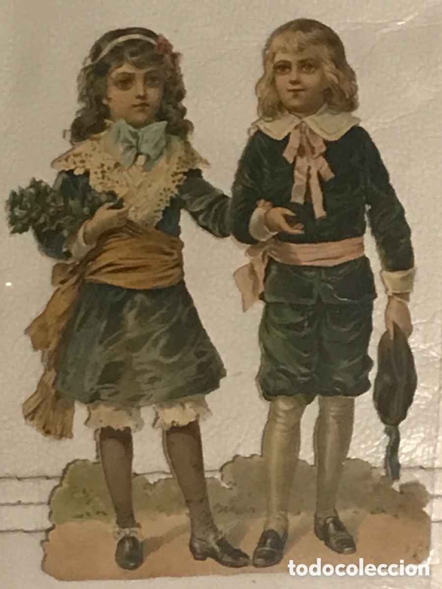 Collectable Antique Stamped Cards: Cromo troquelado Pareja de ni&ntilde;os. Finales a XIX