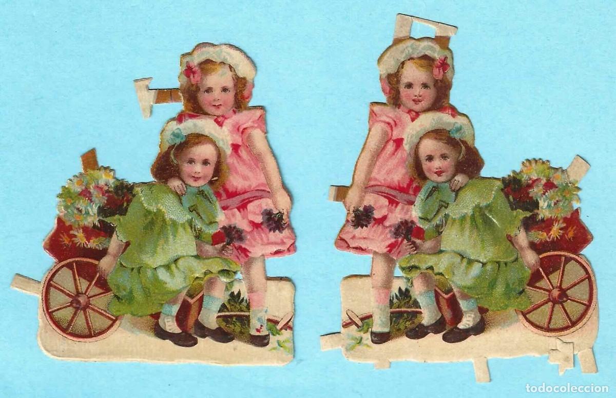 Collectable Antique Stamped Cards: LOTE DE 2 CROMOS TROQUELADOS. NI&Ntilde;AS CON FLORES Y JARDINERAS. SIN MARCA