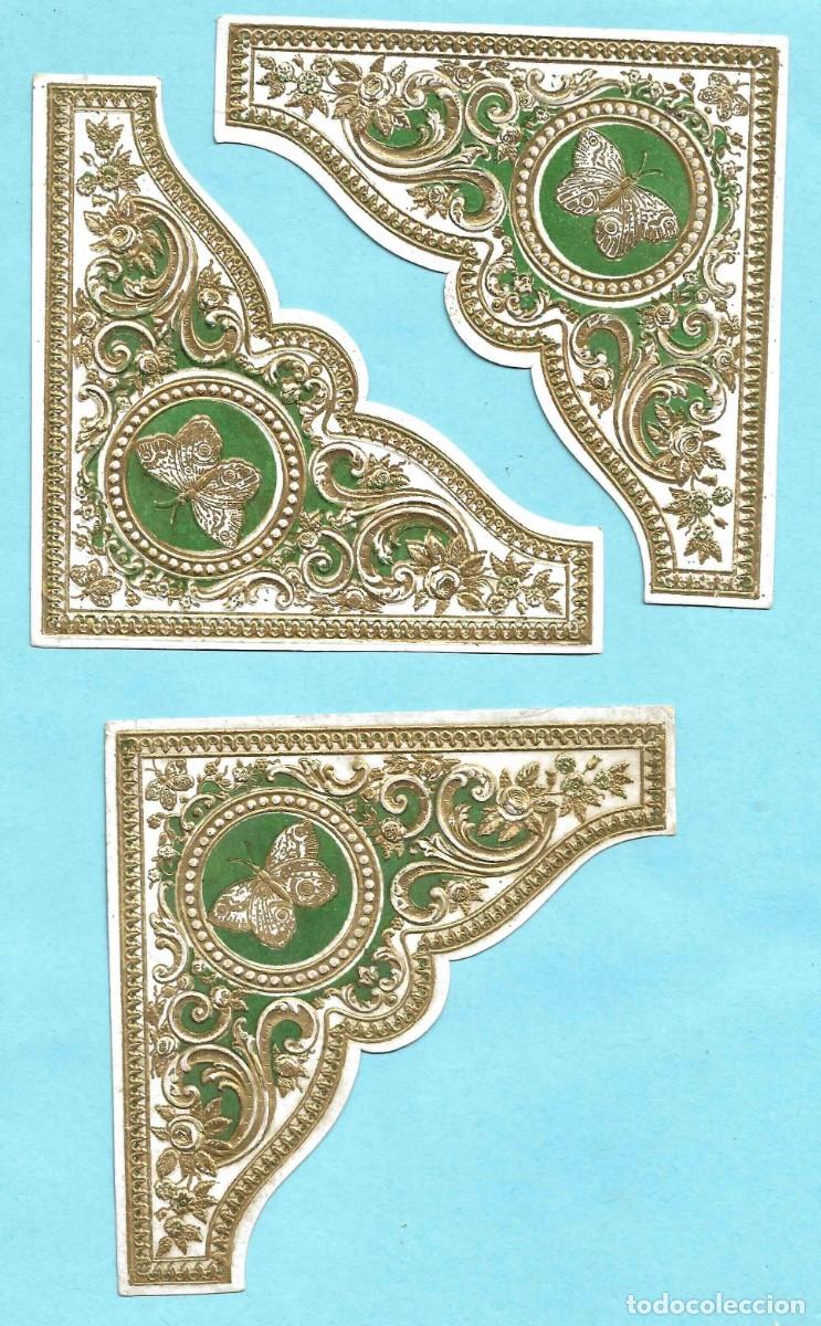 Collectable Antique Stamped Cards: LOTE DE 3 CANTONERAS TROQUELADAS Y GOFRADAS CON FLORES Y MARIPOSA. SIN MARCA