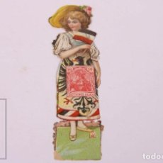 Coleccionismo Cromos troquelados antiguos: CROMO DE PICAR TROQUELADO NIÑA CON BANDERA Y SELLO IMPERIO ALEMÁN - CHOCOLATE ARUMI VICH /VIC