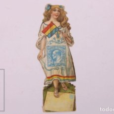 Coleccionismo Cromos troquelados antiguos: CROMO DE PICAR TROQUELADO NIÑA CON BANDERA DE BUDAPEST Y SELLO GRAN BRETAÑA - SIN MARCAR