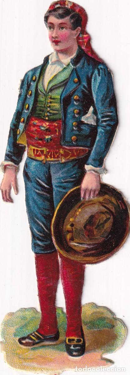 Collectable Antique Stamped Cards: Cromo troquelado con relieve, Traje regional masculino . Sin publicidad en el reverso. 12 cm