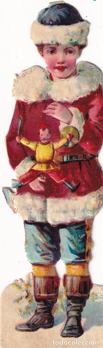 Collectable Antique Stamped Cards: Cromo troquelado con relieve, Ni&ntilde;a con juguete. Navidad Sin publicidad en el reverso. 12 cm