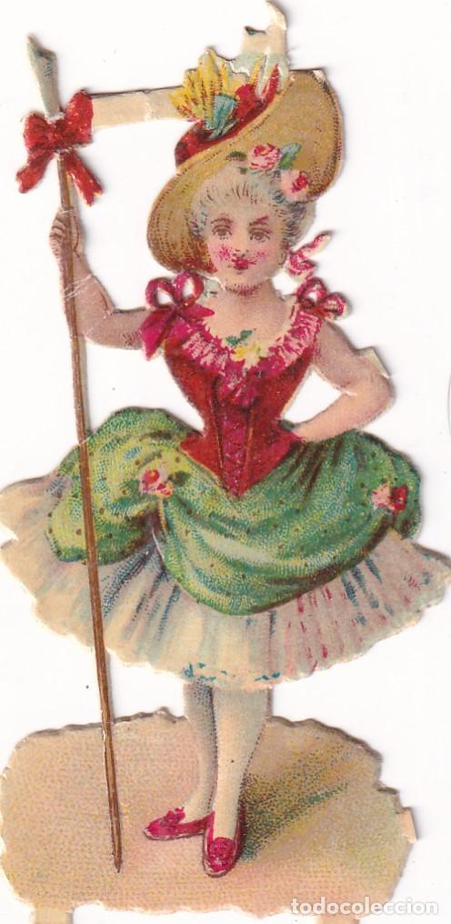 Collectable Antique Stamped Cards: Cromo troquelado con relieve, Ni&ntilde;a pastora . Sin publicidad en el reverso. 8 x 4 cm