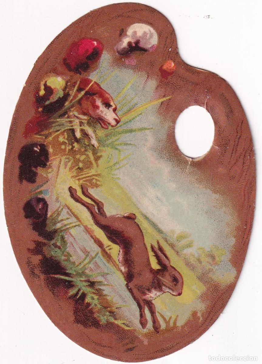 Sammeln alte gestanzte Sammelbilder: Bonito cromo en forma de paleta de pintor, liebre. 10,50 x 7,50 cm
