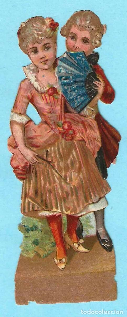 Sammeln alte gestanzte Sammelbilder: CROMO TROQUELADO: PAREJA DE ENAMORADOS CON ABANICO. CHOCOLATES MONCAU, BARCELONA