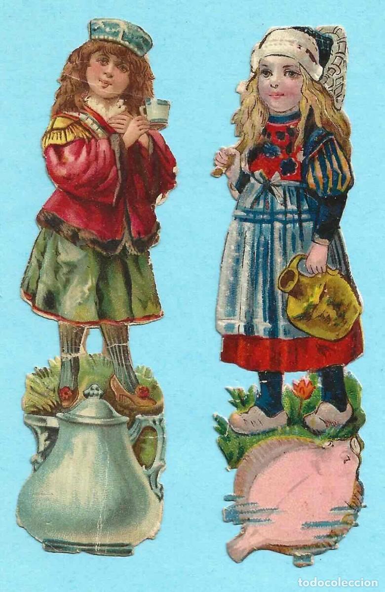 Collezionismo Figurine ritagliate antiche: LOTE DE 2 CROMOS TROQUELADOS: NI&Ntilde;OS CON COMIDA. CHOCOLATE AMATLLER