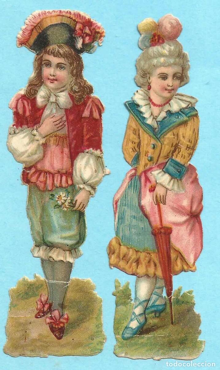 Collezionismo Figurine ritagliate antiche: LOTE DE 2 CROMOS TROQUELADOS: HOMBRE Y MUJER DE &Eacute;POCA. CHOCOLATE AMATLLER