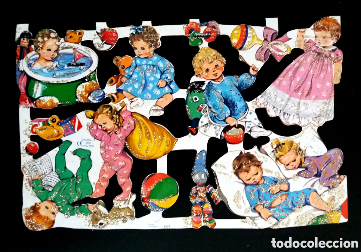 Coleccionismo cromos troquelados antiguos: L&aacute;mina PURPURINA CROMOS TROQUELADOS ingleses MLP 1537 ni&ntilde;os beb&eacute;s NUEVA brillantina colecci&oacute;n juego