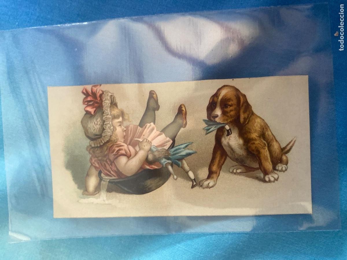 Coleccionismo cromos troquelados antiguos: Antiguo cromo ni&ntilde;a y perro - Foto 1