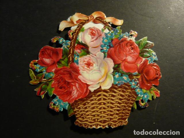 Coleccionismo cromos troquelados antiguos: CESTA CON FLORES CROMO TROQUELADO - Foto 1