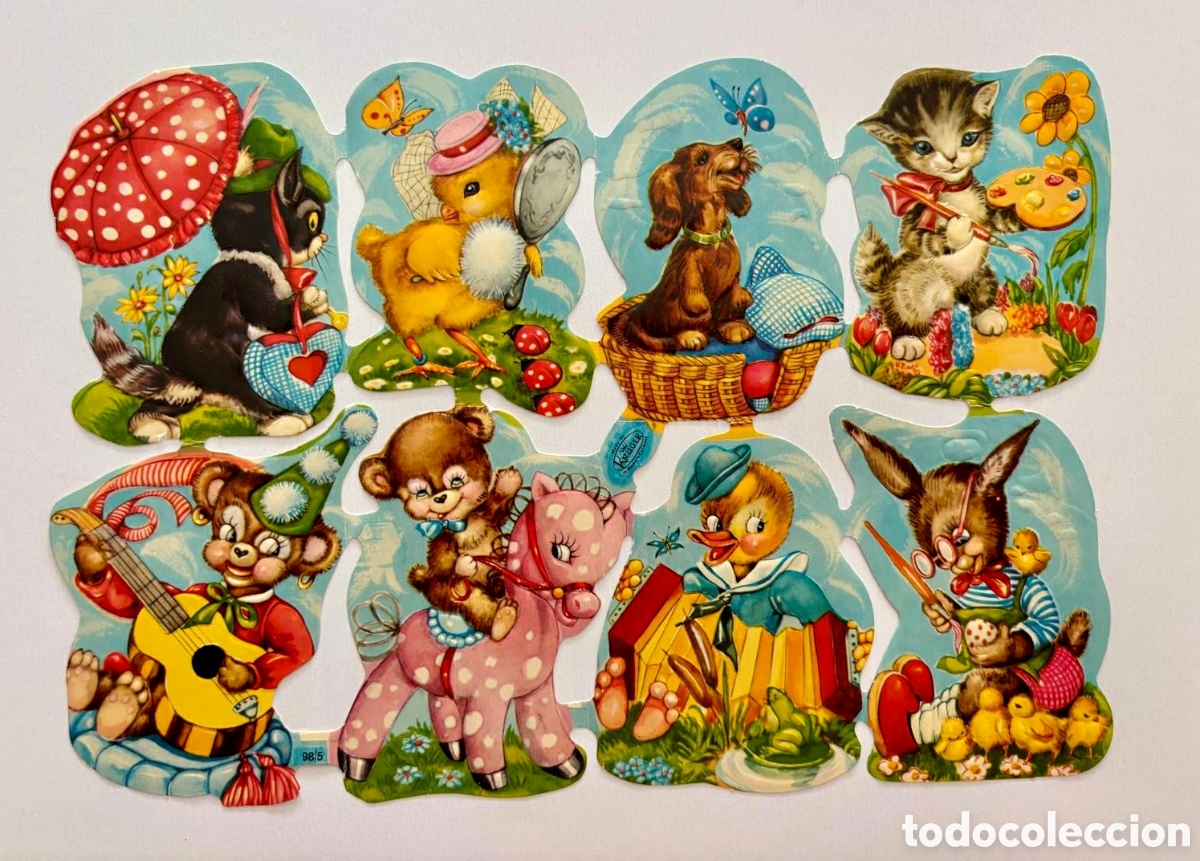 Coleccionismo Cromos troquelados antiguos: Muy antigua l&aacute;mina CROMOS TROQUELADOS alemanes KRUGER 98/5 relieve animalitos NUEVA colecci&oacute;n