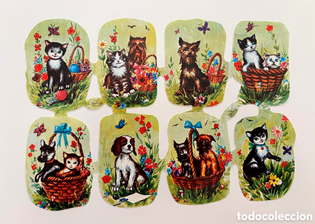 Coleccionismo Cromos troquelados antiguos: L&aacute;mina CROMOS TROQUELADOS alemanes KRUGER relieve dibujo gatos NUEVA colecci&oacute;n antigua infantil
