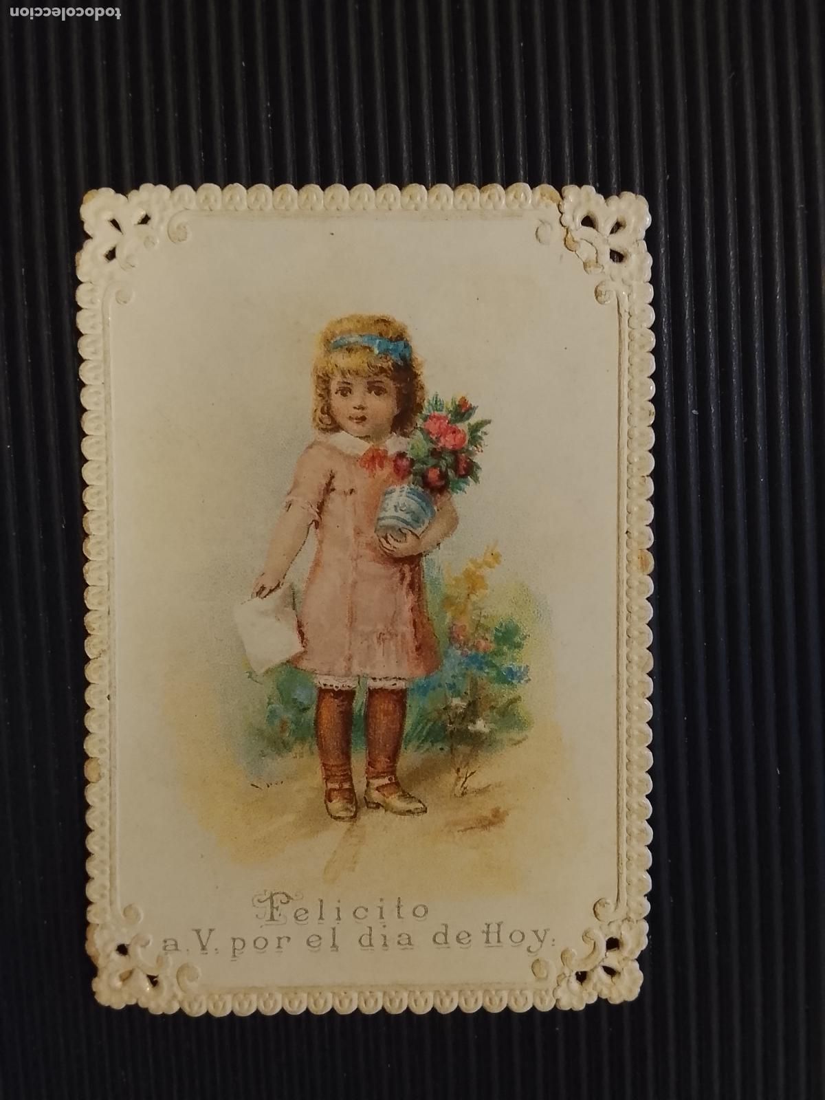 Coleccionismo Cromos troquelados antiguos: LA NI&Ntilde;A DEL JARRON DE FLORES - CROMO ANTIGUO TROQUELADO -(K-15.256)